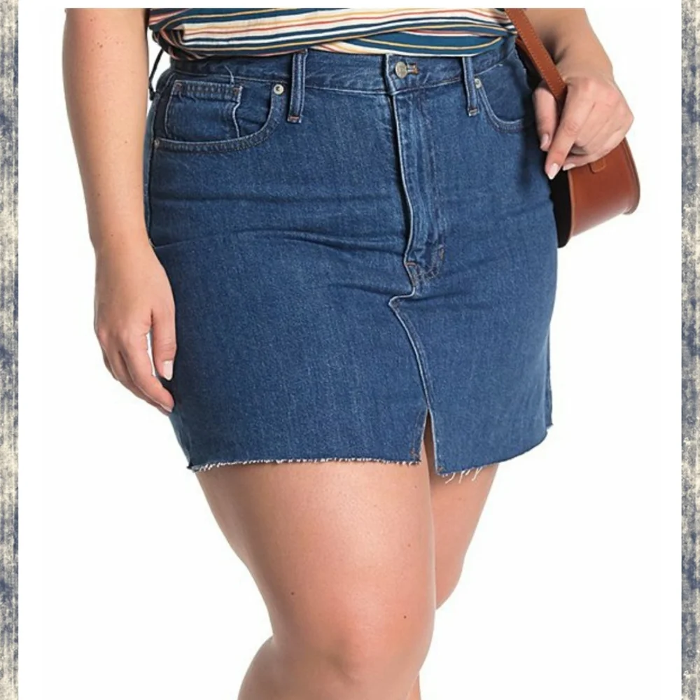 Madewell rigid denim a-line mini jean skirt raw hem